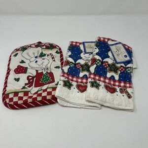 Vintage 1999 Pillsbury Doughboy Pot Holder Kitchen Towel Christmas  Holiday